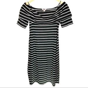 Juicy Couture Black and White Striped Off the Shoulder Mini Dress Size Medium